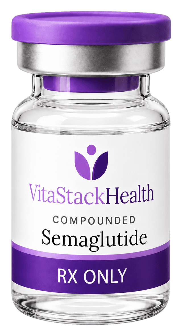 A vial of VitaStack Health compounded semaglutide